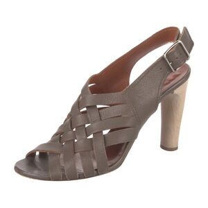 Lanvin Taupe Braided Leather Woven w Wood Heels